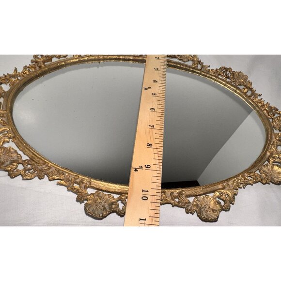 Ornate Victorian french Gold Oval Vanity Mirror Intricate Frame Design - Picture 6 of 8